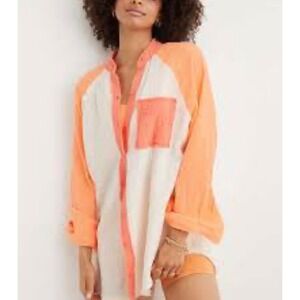 Aerie Pool to Party Cover up Short Gauze Colorblock Button Down Size Small